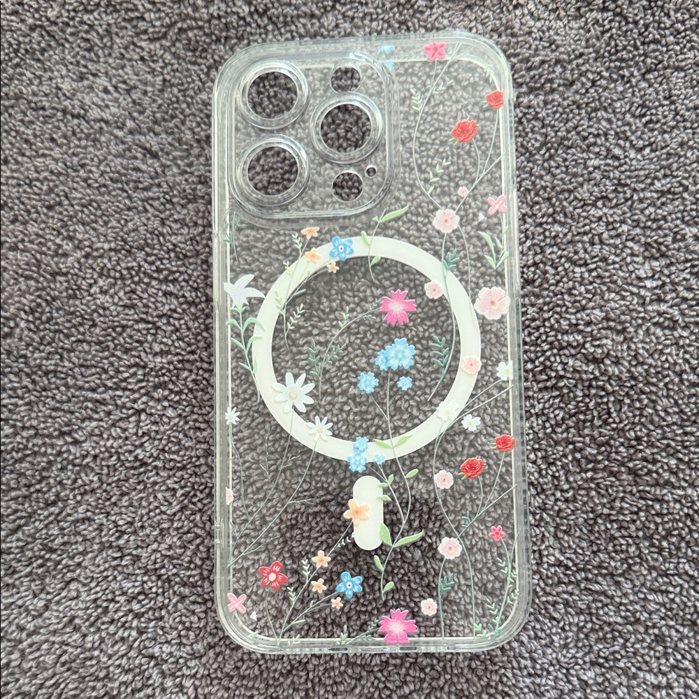 Clear Floral Phone Case with MagSafe for iPhone